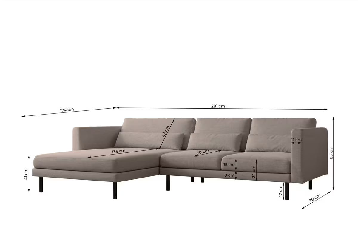 Ecksofa Dani (li) in Struktur, 281 cm Breite
