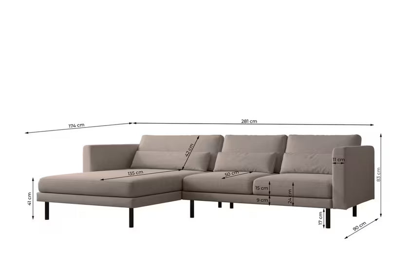 Ecksofa Dani (re) in Struktur, 281 cm Breite