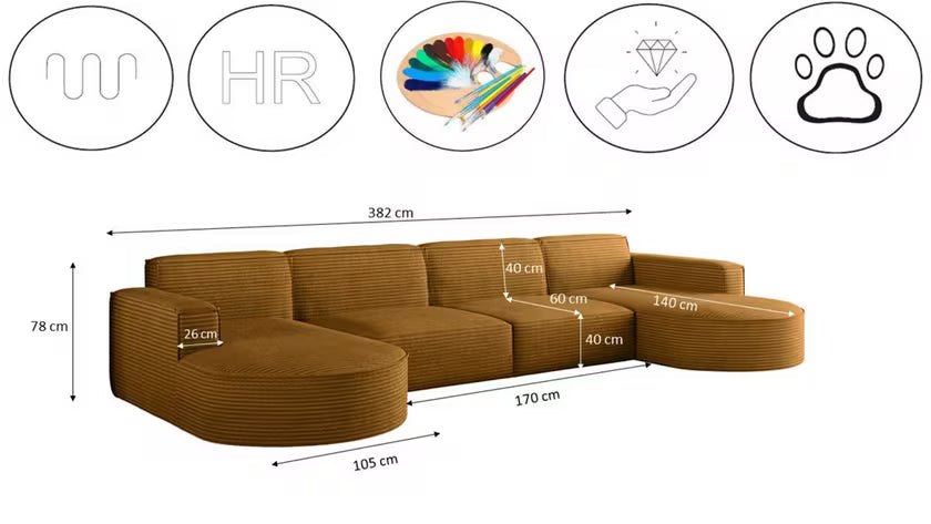 Modulare XL Sofa Wohnlandschaft Parma in Breitcord, 382 cm Breite