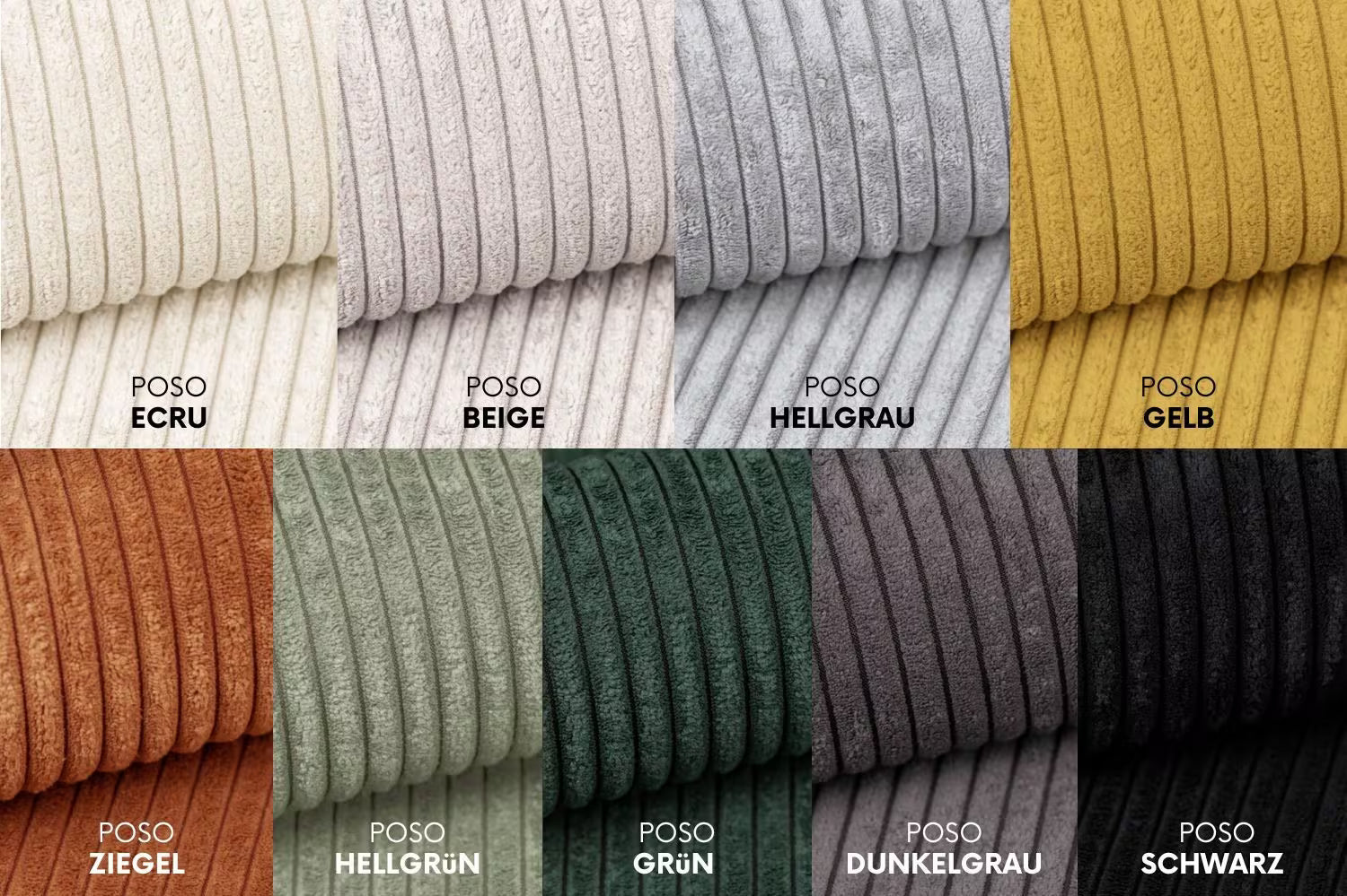 Sofa Wohnlandschaft Capri in Cord, 362 cm Breite