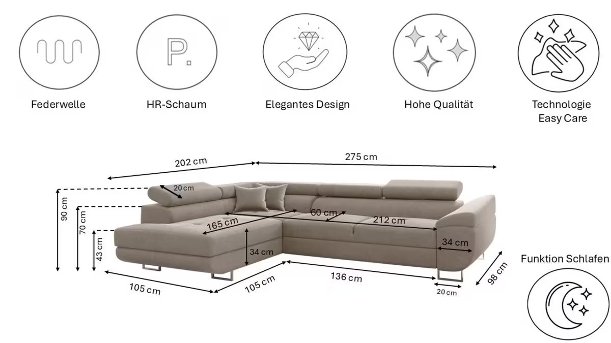 Ecksofa Falio in Microfaser, 275 cm Breite