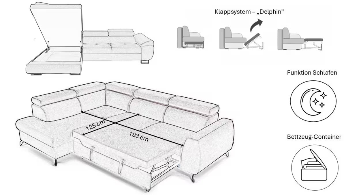 Ecksofa Falio in Microfaser, 275 cm Breite