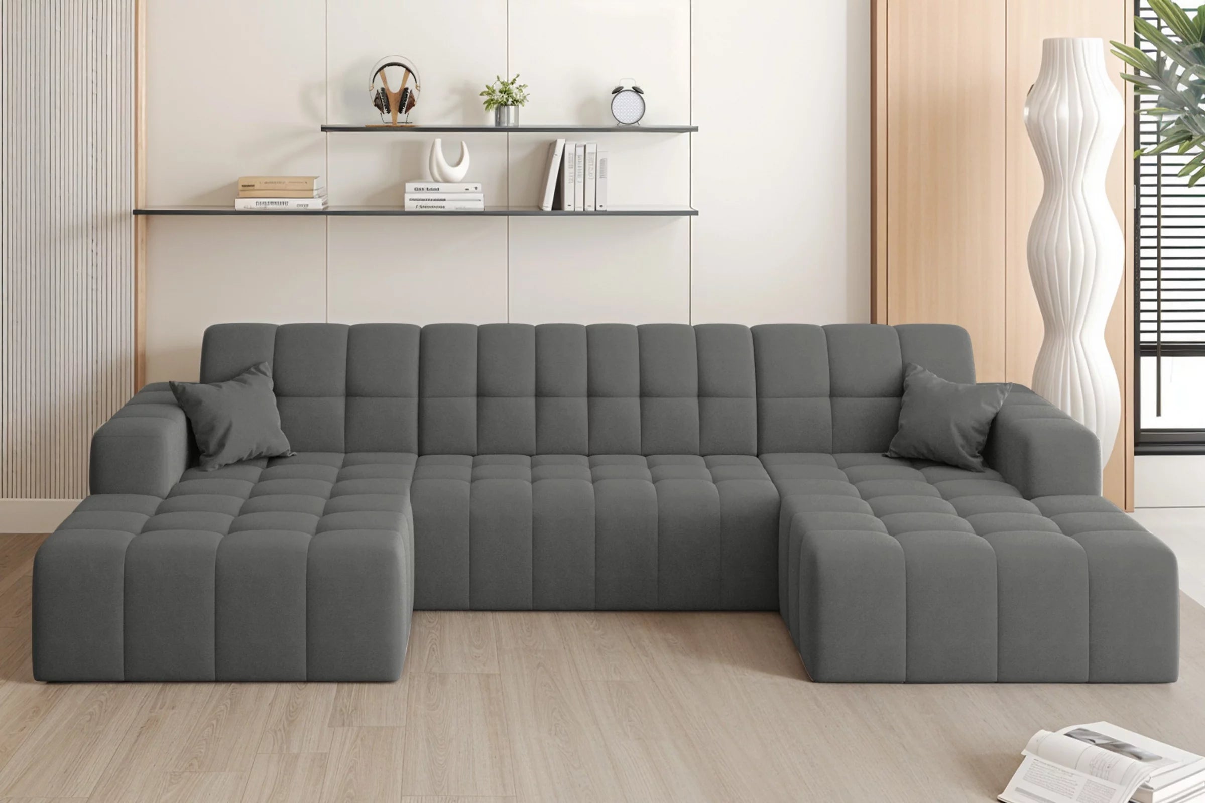 Sofa Wohnlandschaft Nimes in Veloursstoff, 350 cm Breite