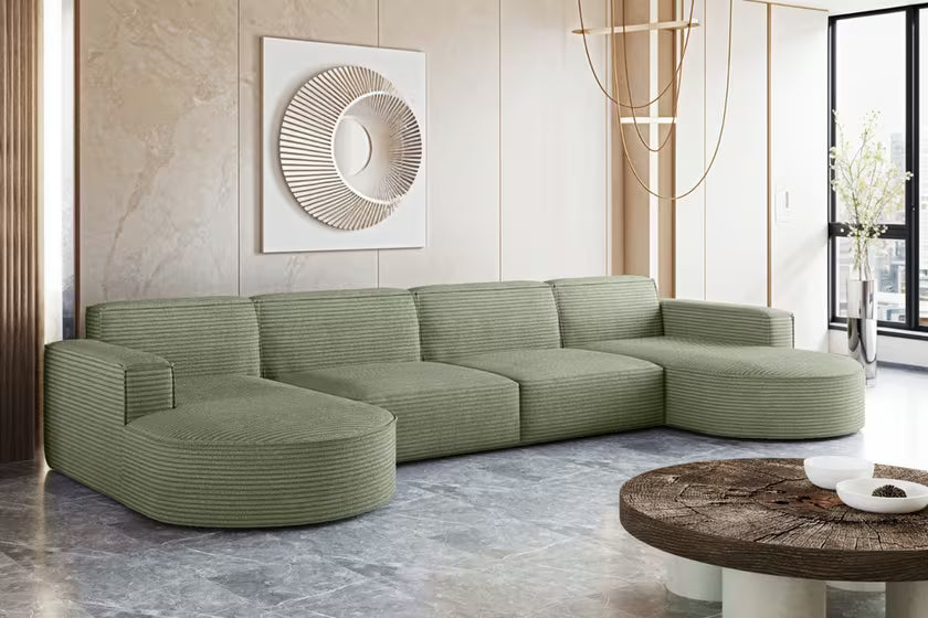 Modulare XL Sofa Wohnlandschaft Parma in Breitcord #Variant_Hellgrün