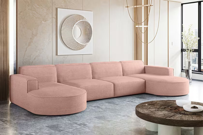 Modulare XL Sofa Wohnlandschaft Parma in Breitcord #Variant_Rosa