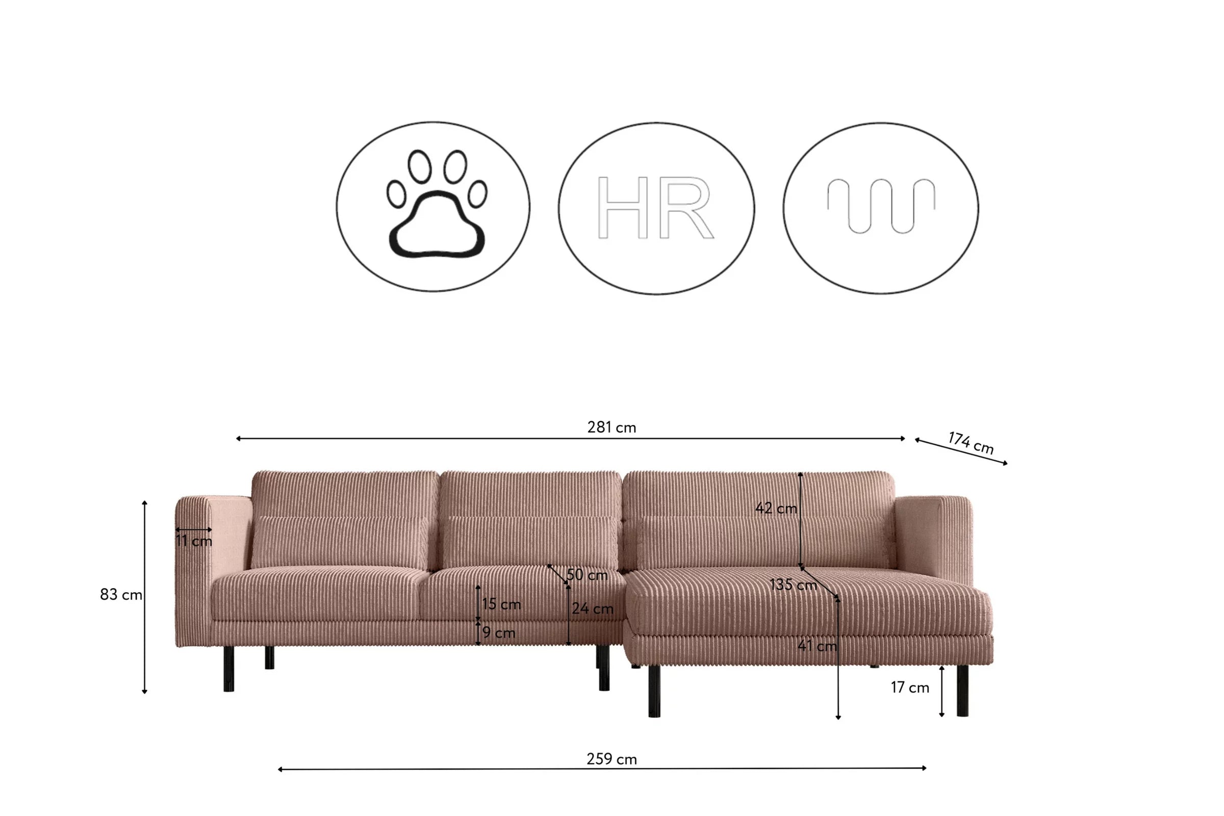 Dani Ecksofa #Variant_Rosa-Rechts