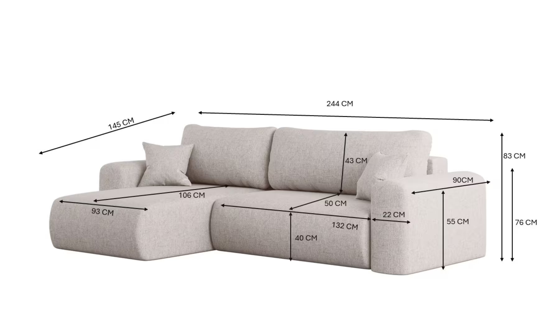 Ecksofa Capri in Struktur, 272 cm Breite