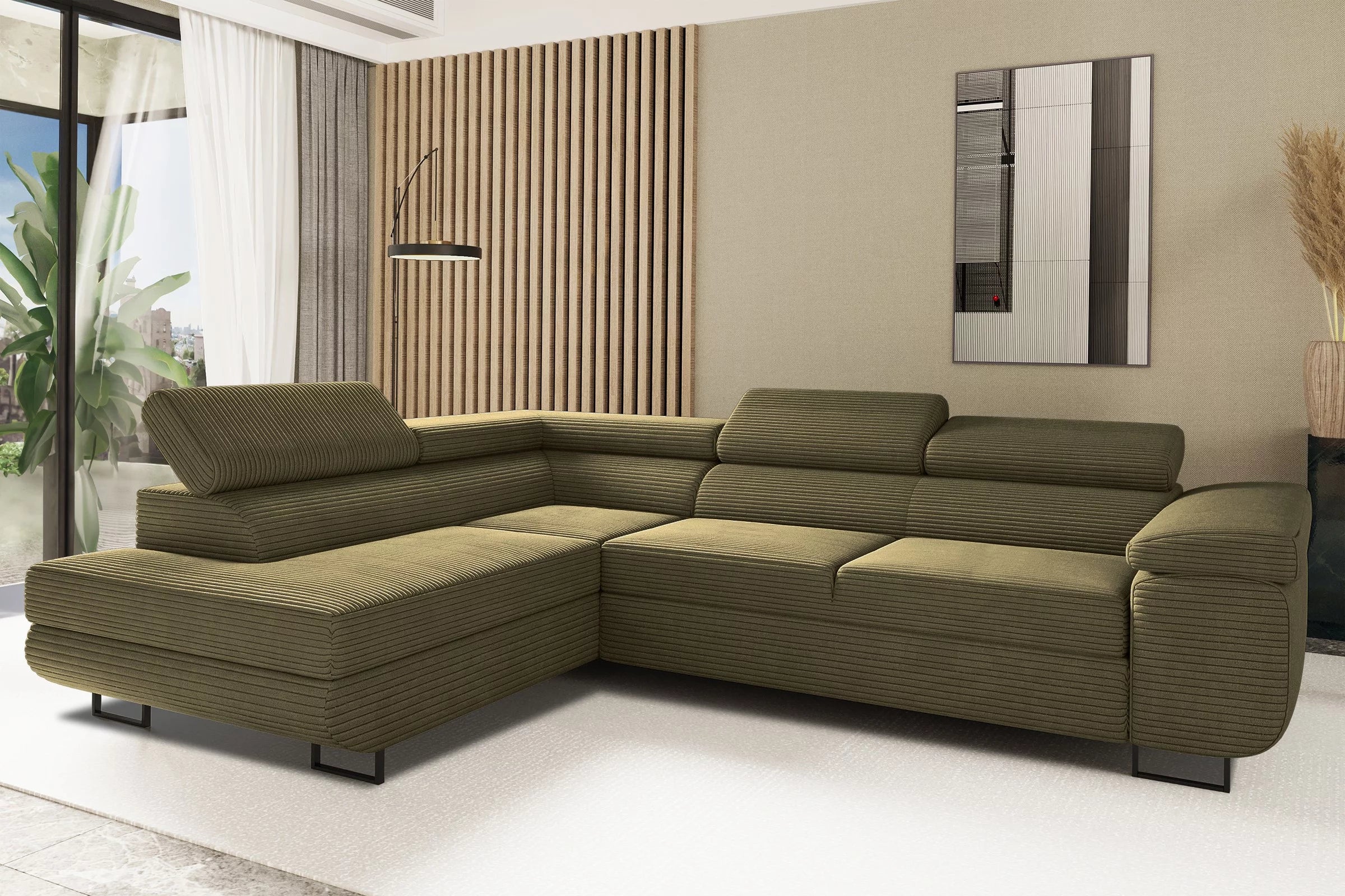 Ecksofa Tokyo (li) mit Schlaffunktion in Cord, 277 cm Breite
