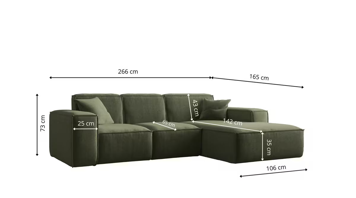 Ecksofa Siena (re) in Struktur, 266 cm Breite