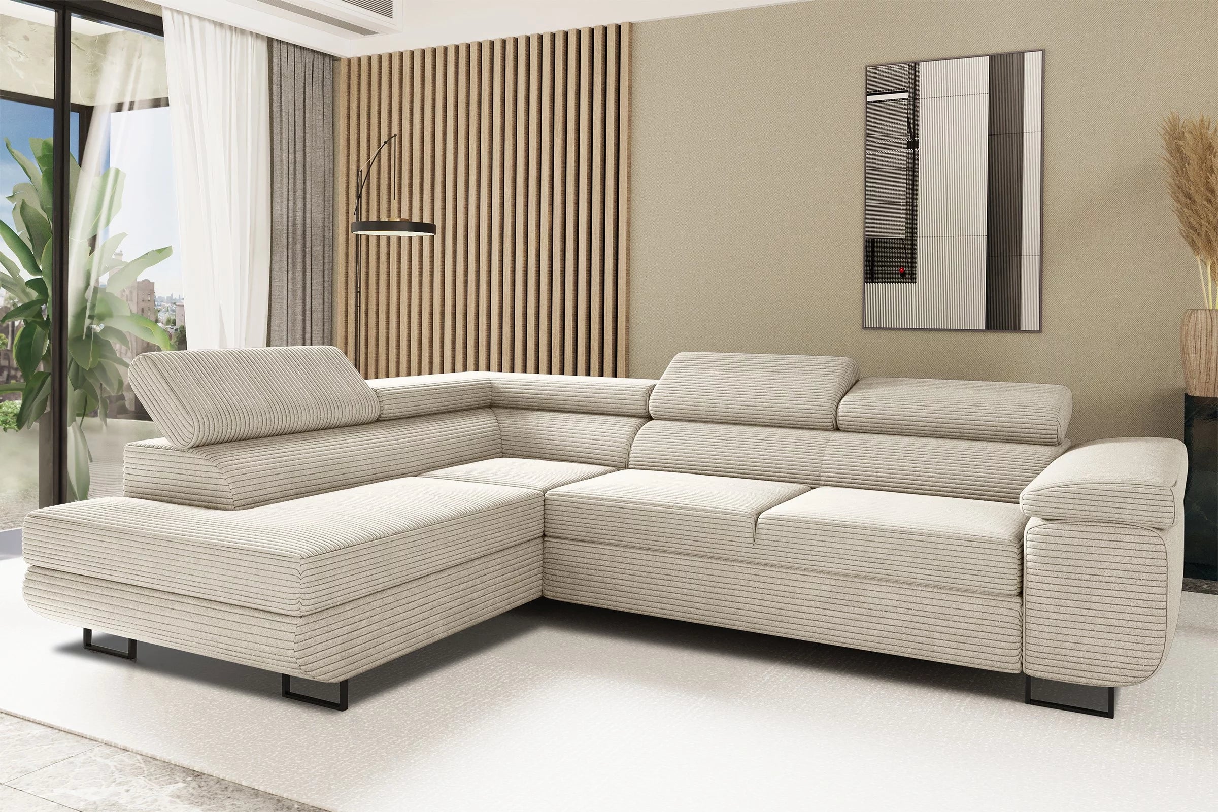 Ecksofa Tokyo (li) mit Schlaffunktion in Cord, 277 cm Breite