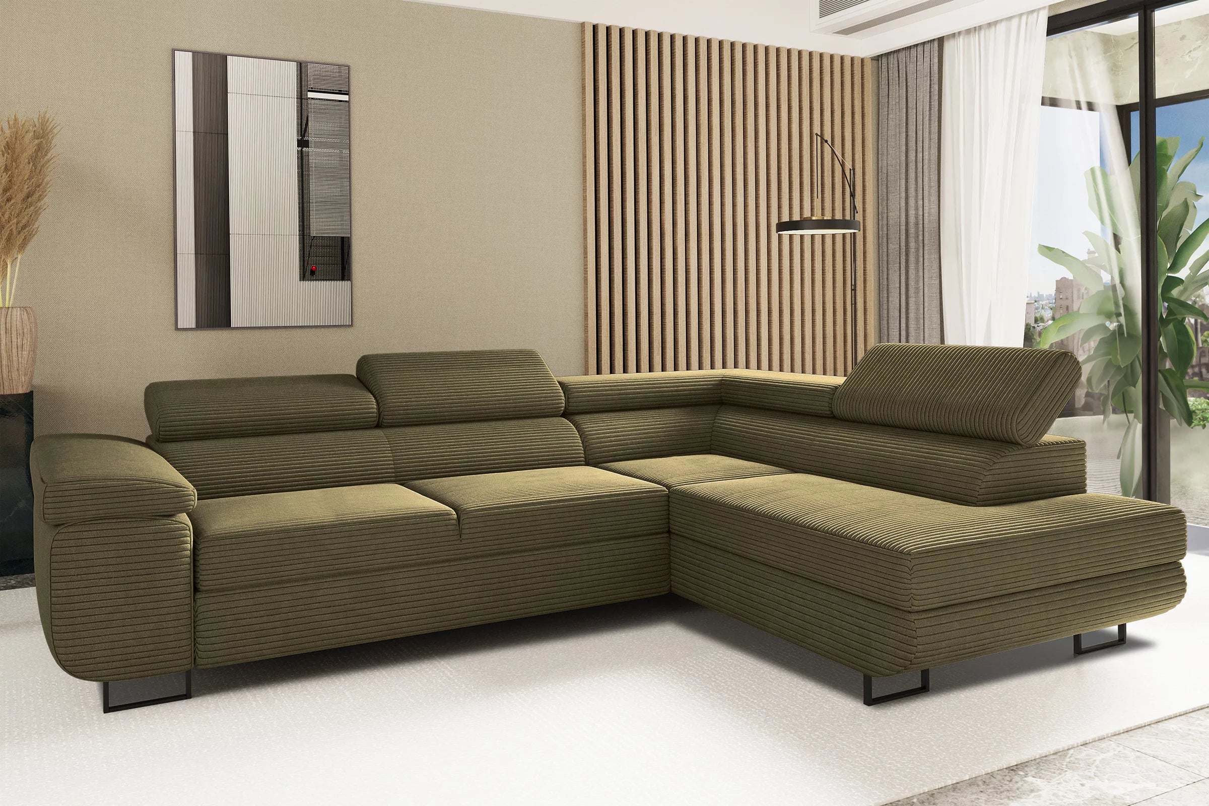 Ecksofa Tokyo (re) mit Schlaffunktion in Cord, 277 cm Breite
