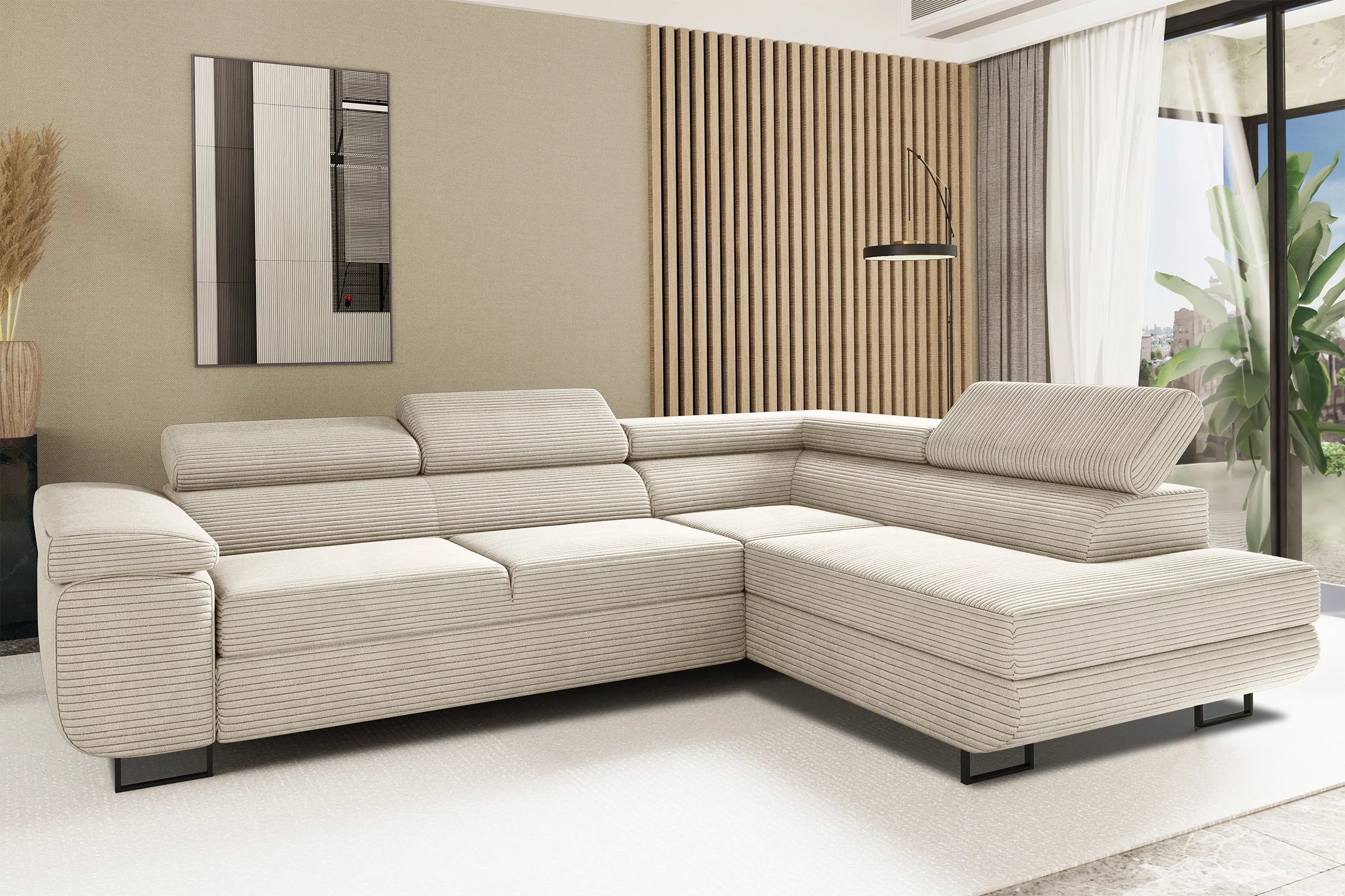 Ecksofa Tokyo (re) mit Schlaffunktion in Cord, 277 cm Breite