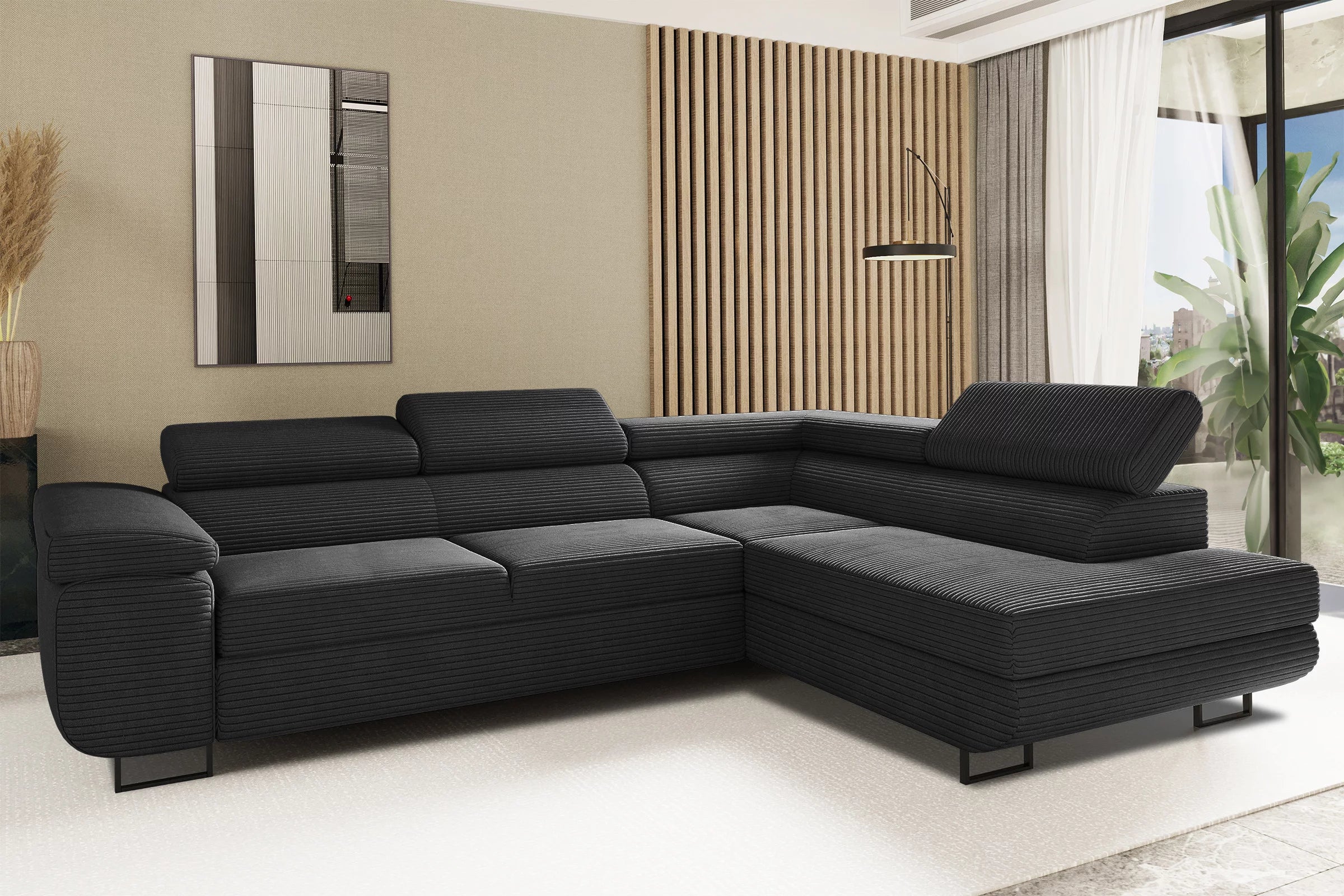 Ecksofa Tokyo (re) mit Schlaffunktion in Cord, 277 cm Breite