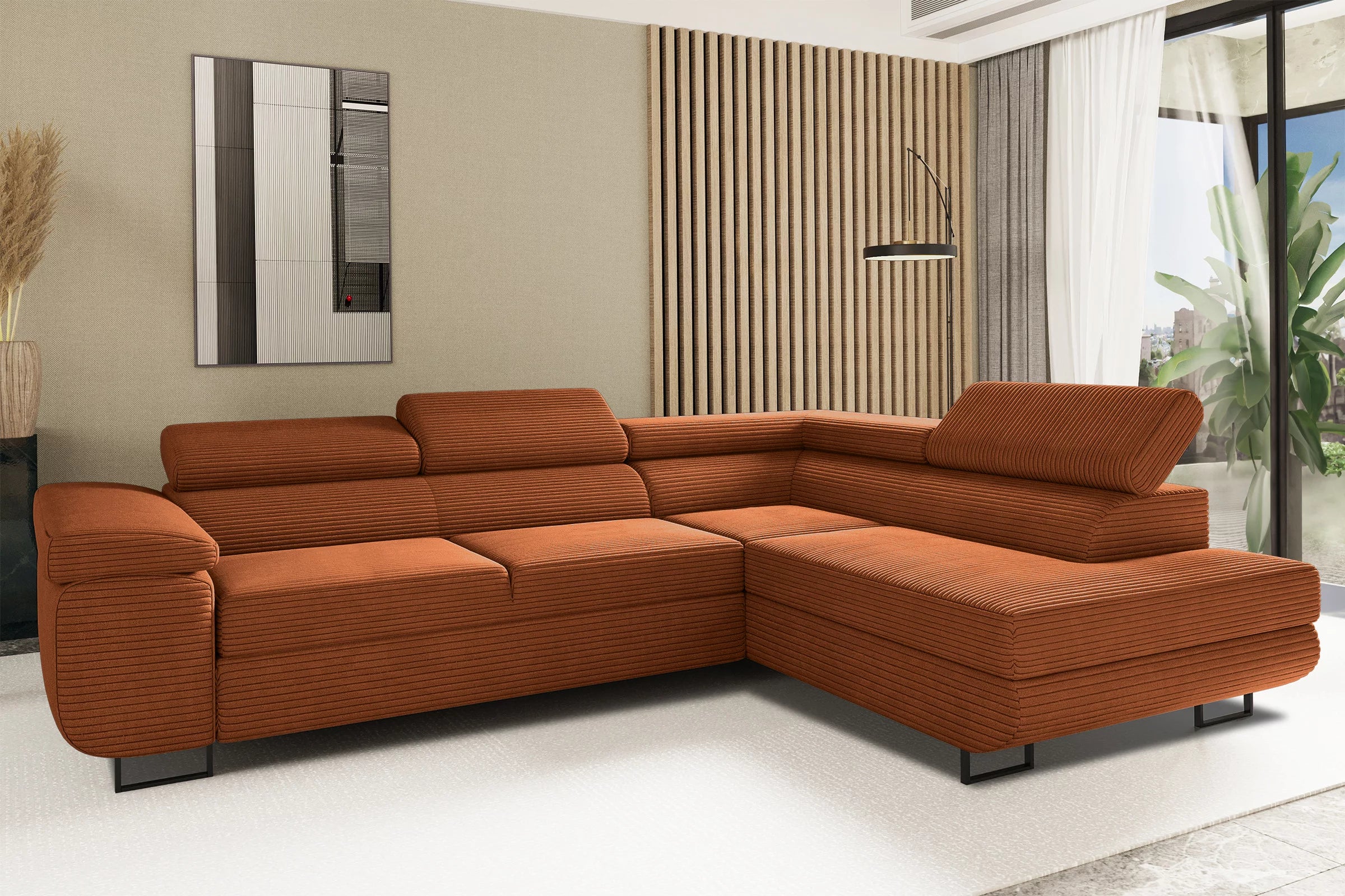 Ecksofa Tokyo (re) mit Schlaffunktion in Cord, 277 cm Breite