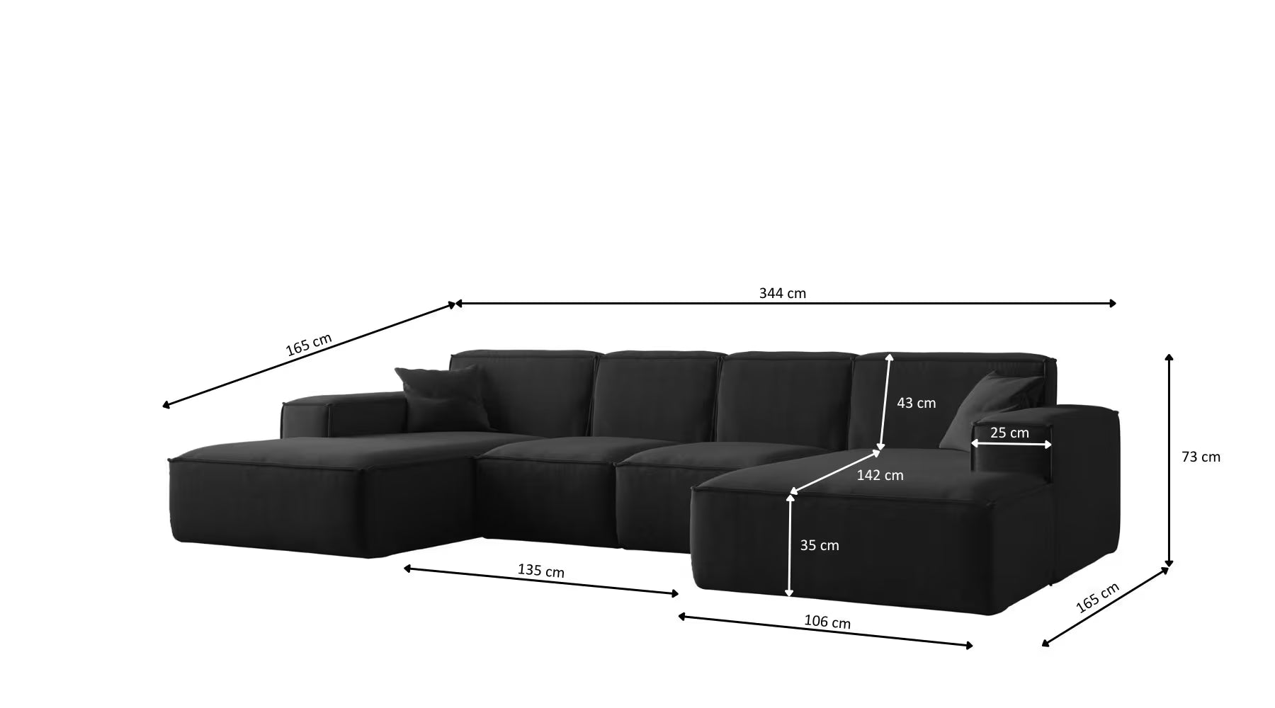 Sofa Wohnlandschaft Siena in Struktur, 344 cm Breite