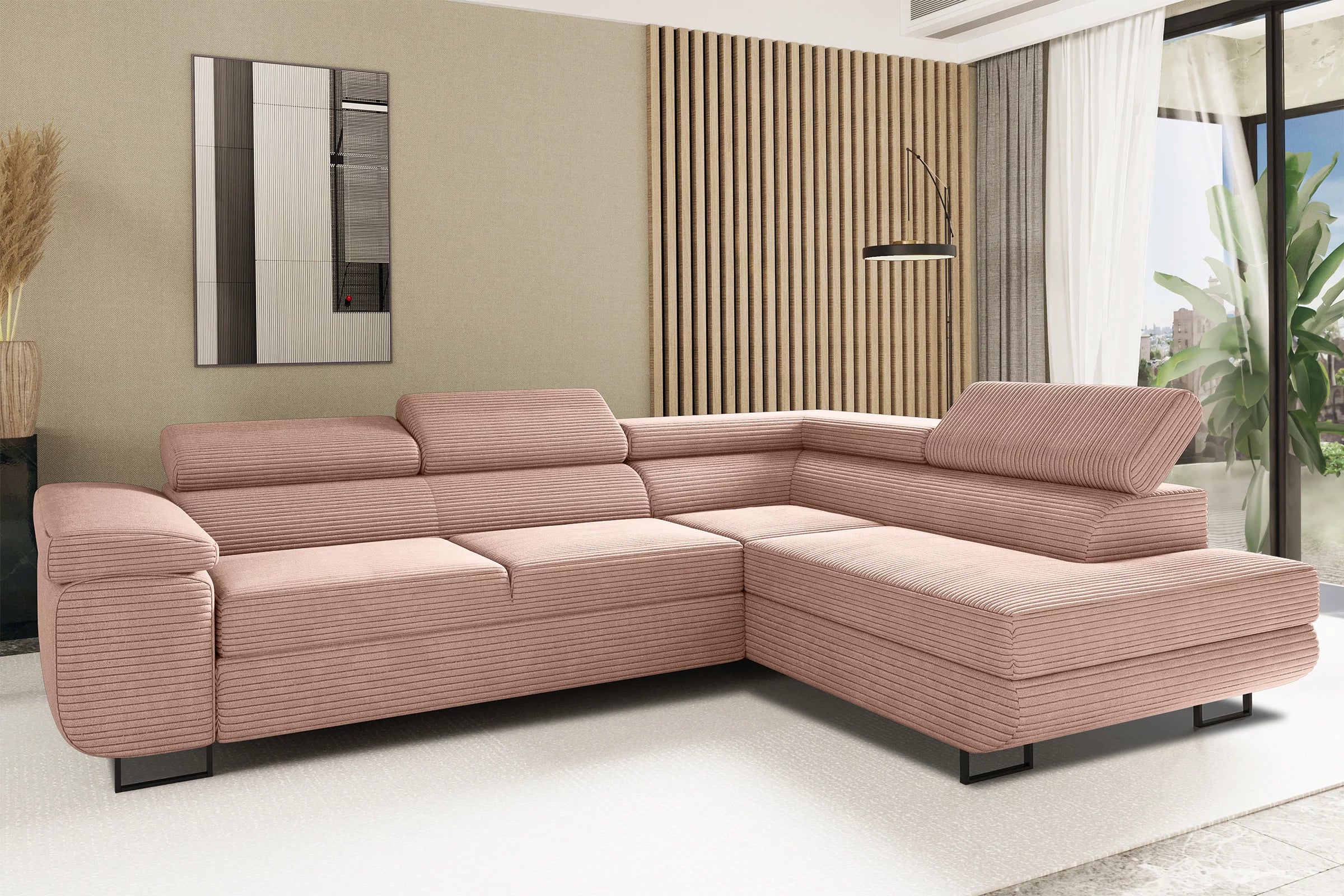 Ecksofa Tokyo (re) mit Schlaffunktion in Cord, 277 cm Breite