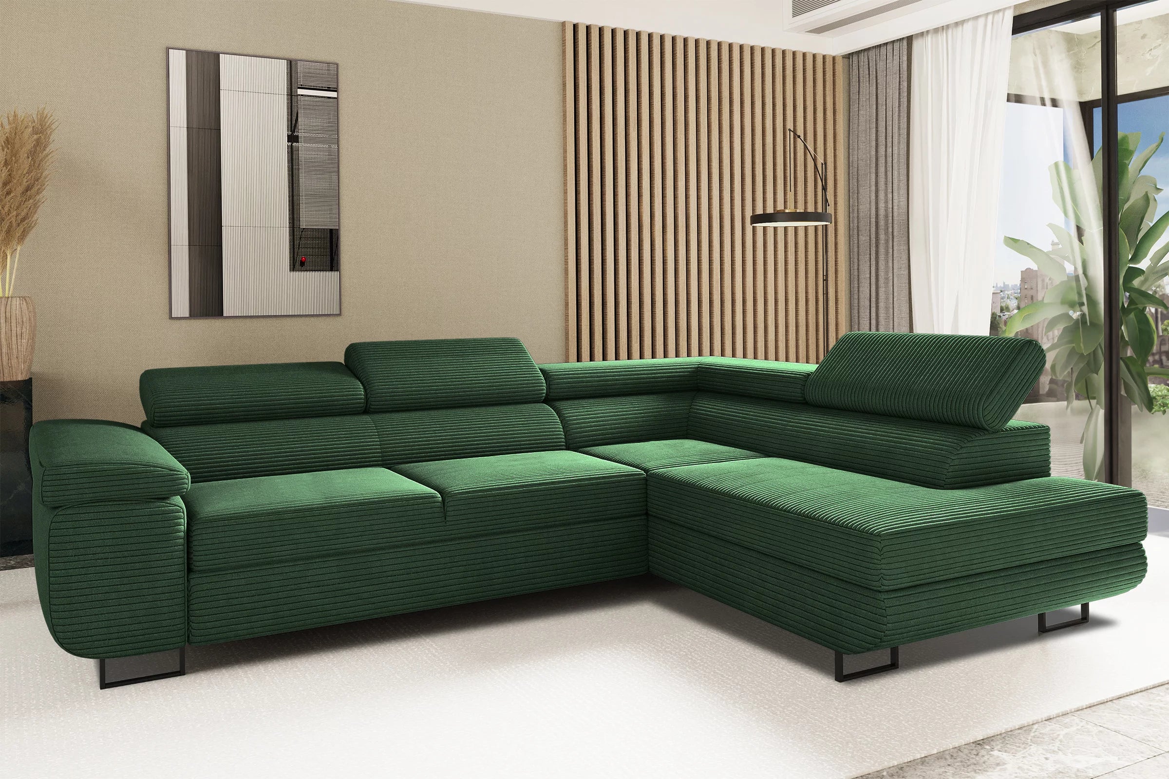 Ecksofa Tokyo (re) mit Schlaffunktion in Cord, 277 cm Breite