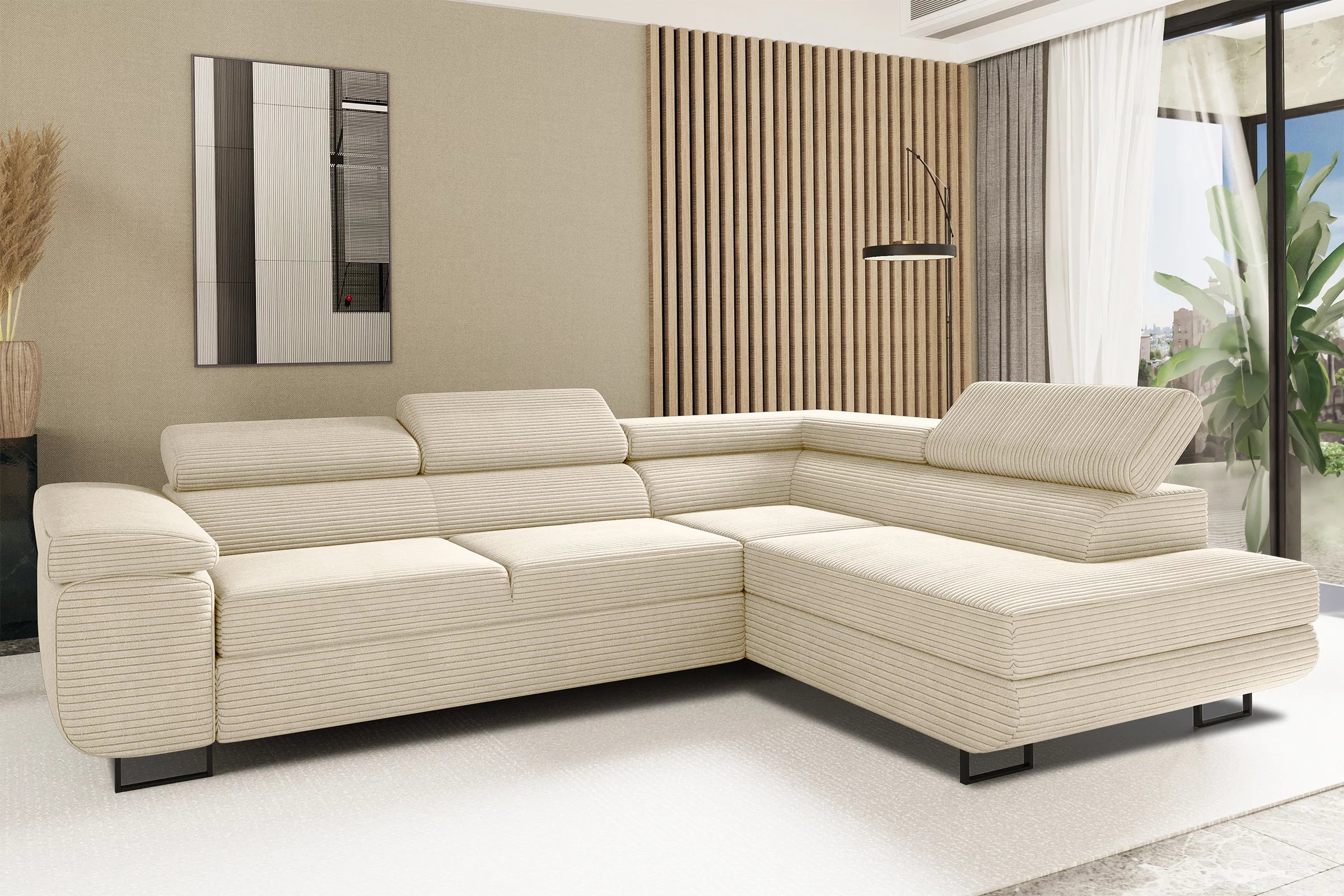 Ecksofa Tokyo (re) mit Schlaffunktion in Cord, 277 cm Breite