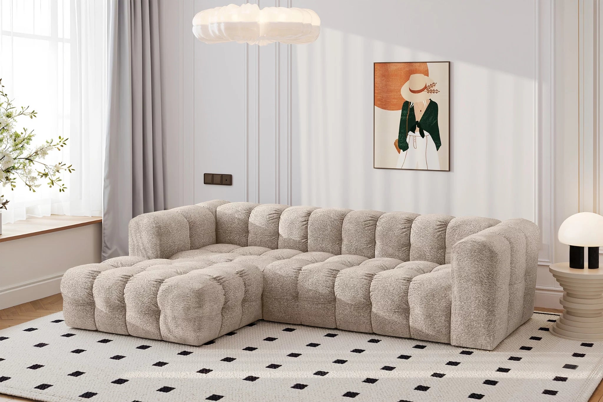 Ecksofa Balio (links) in Bouclé, 280 cm Breite
