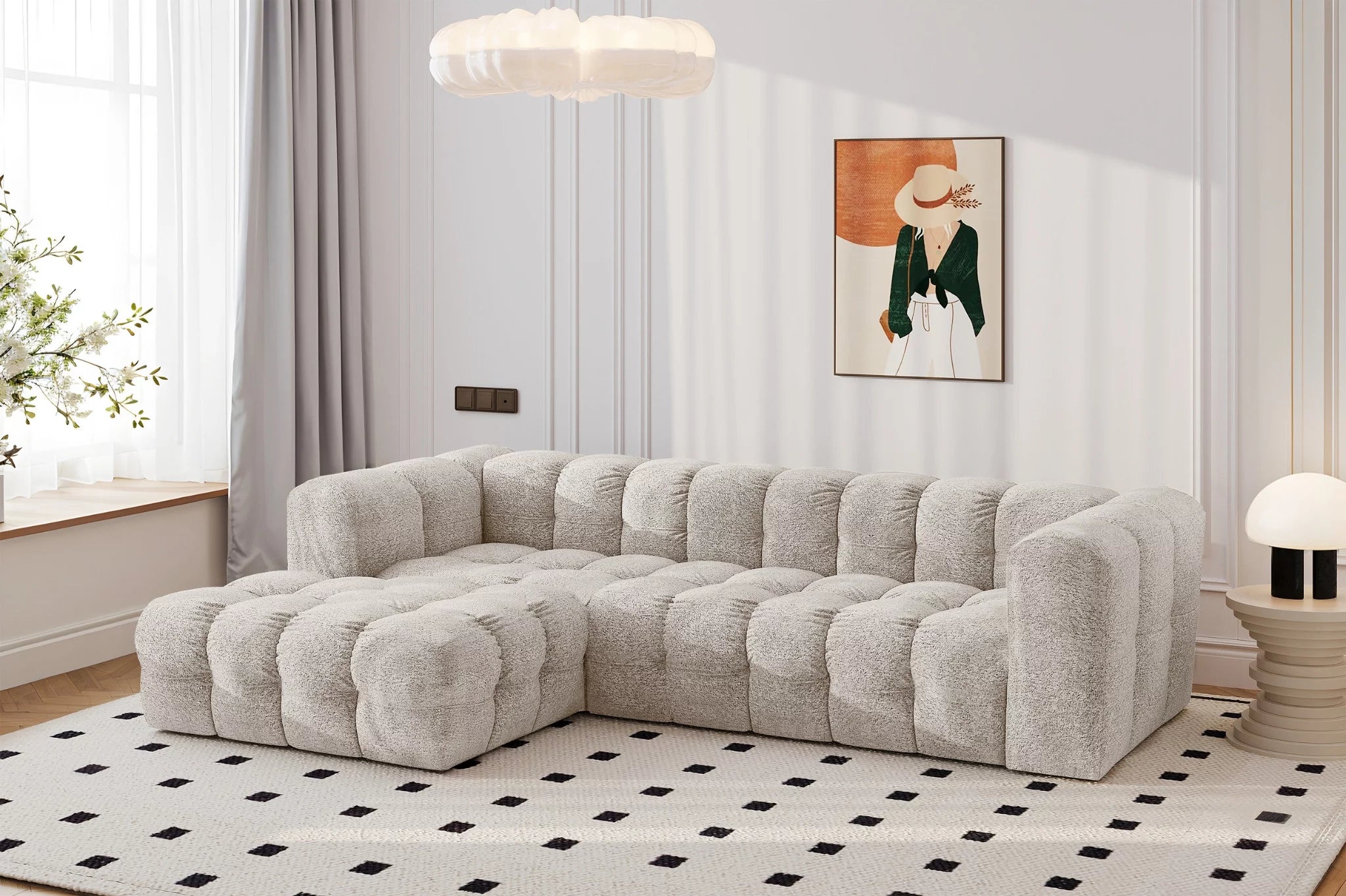 Ecksofa Balio (links) in Bouclé, 280 cm Breite