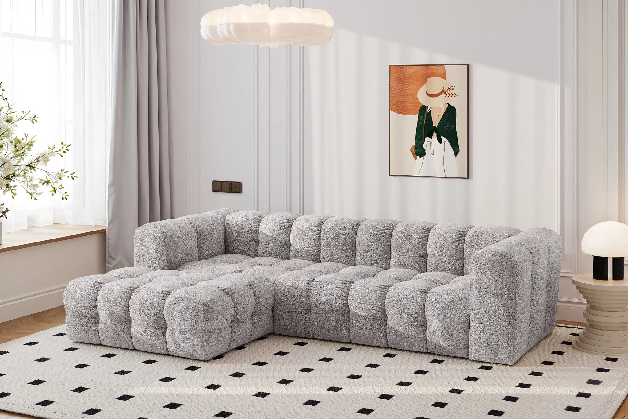 Ecksofa Balio (links) in Bouclé, 280 cm Breite