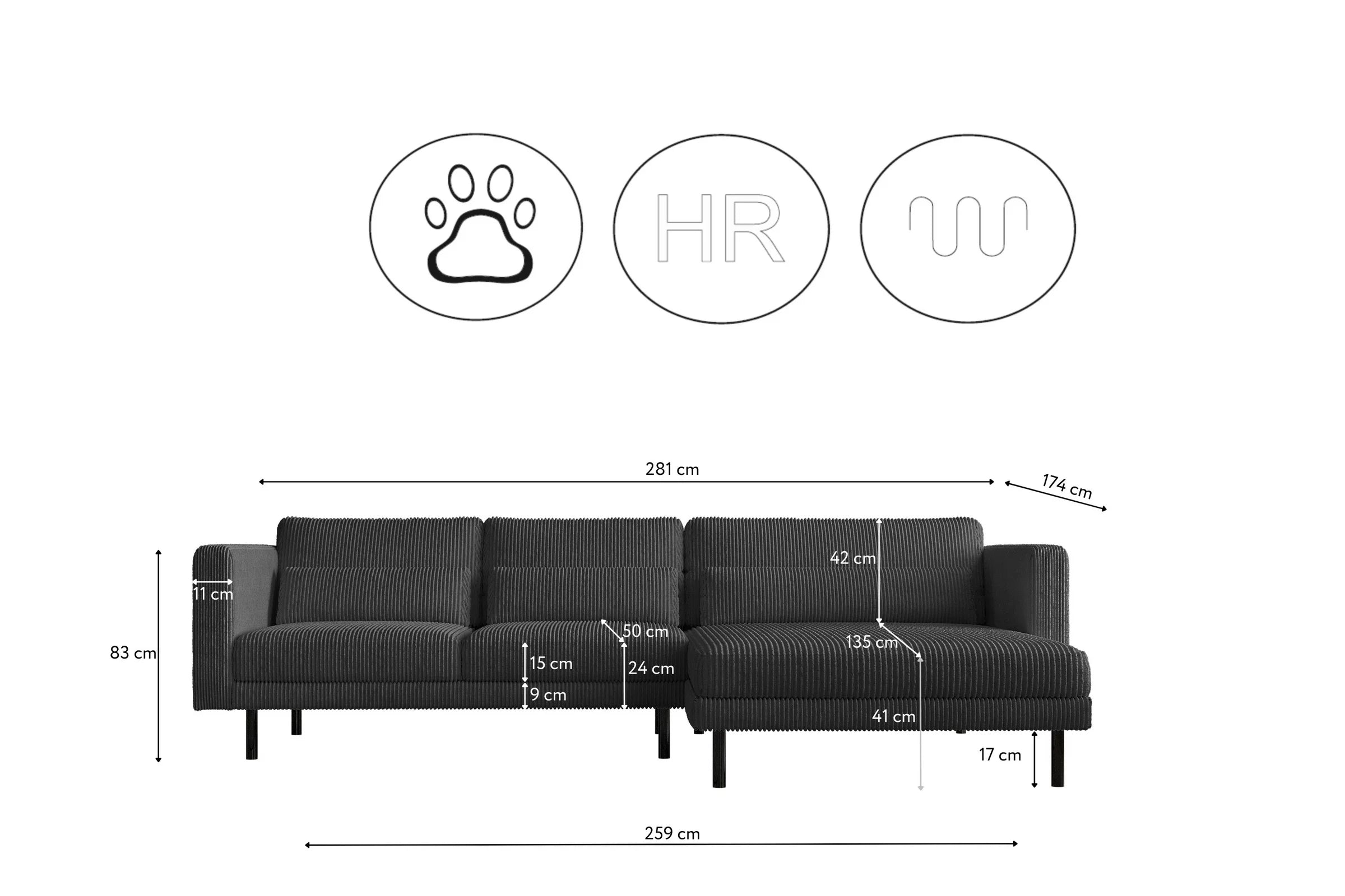 Dani Ecksofa #Variant_Graphit-Rechts