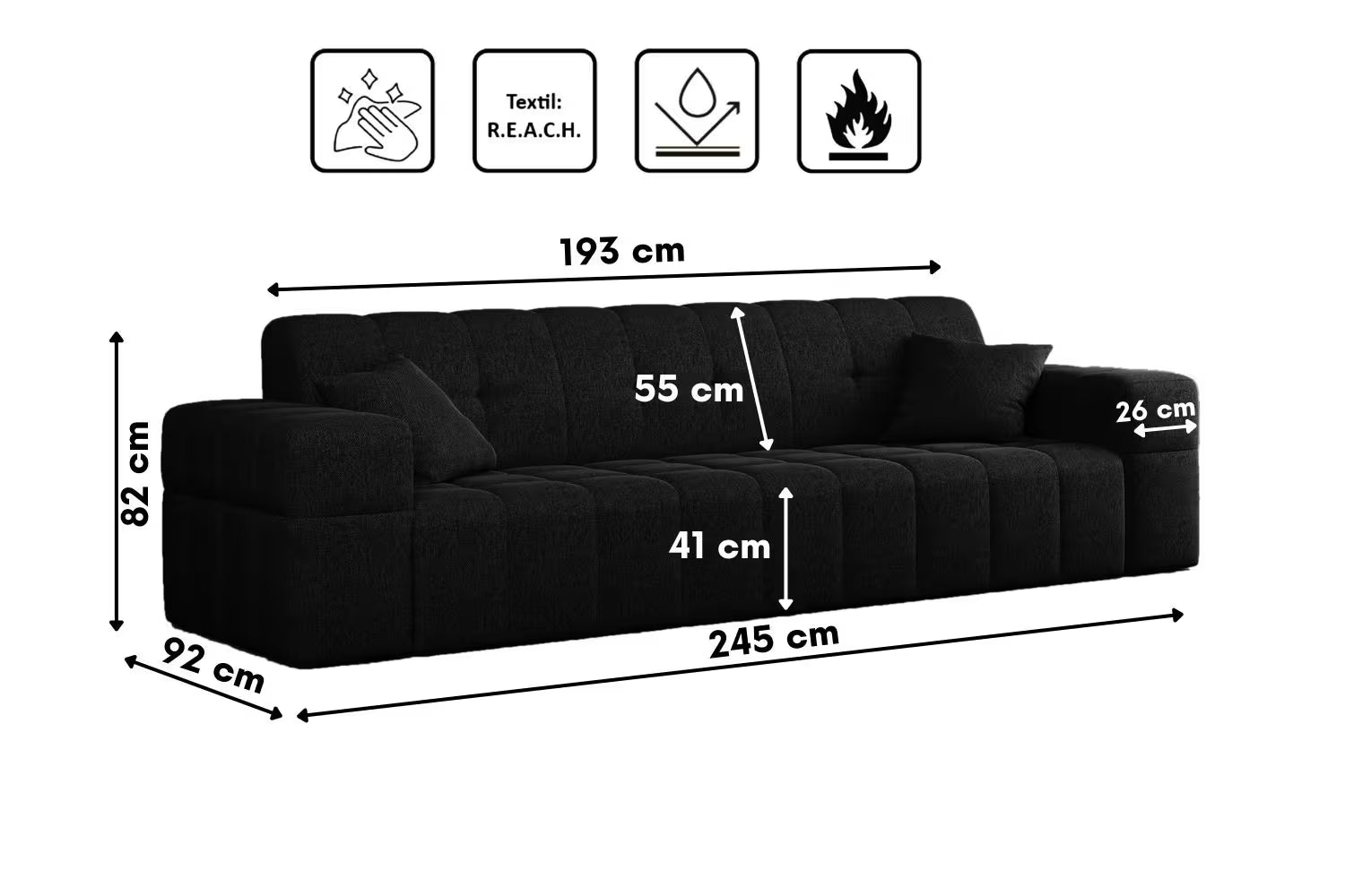 Sofa Nimes in Struktur, 245 cm Breite