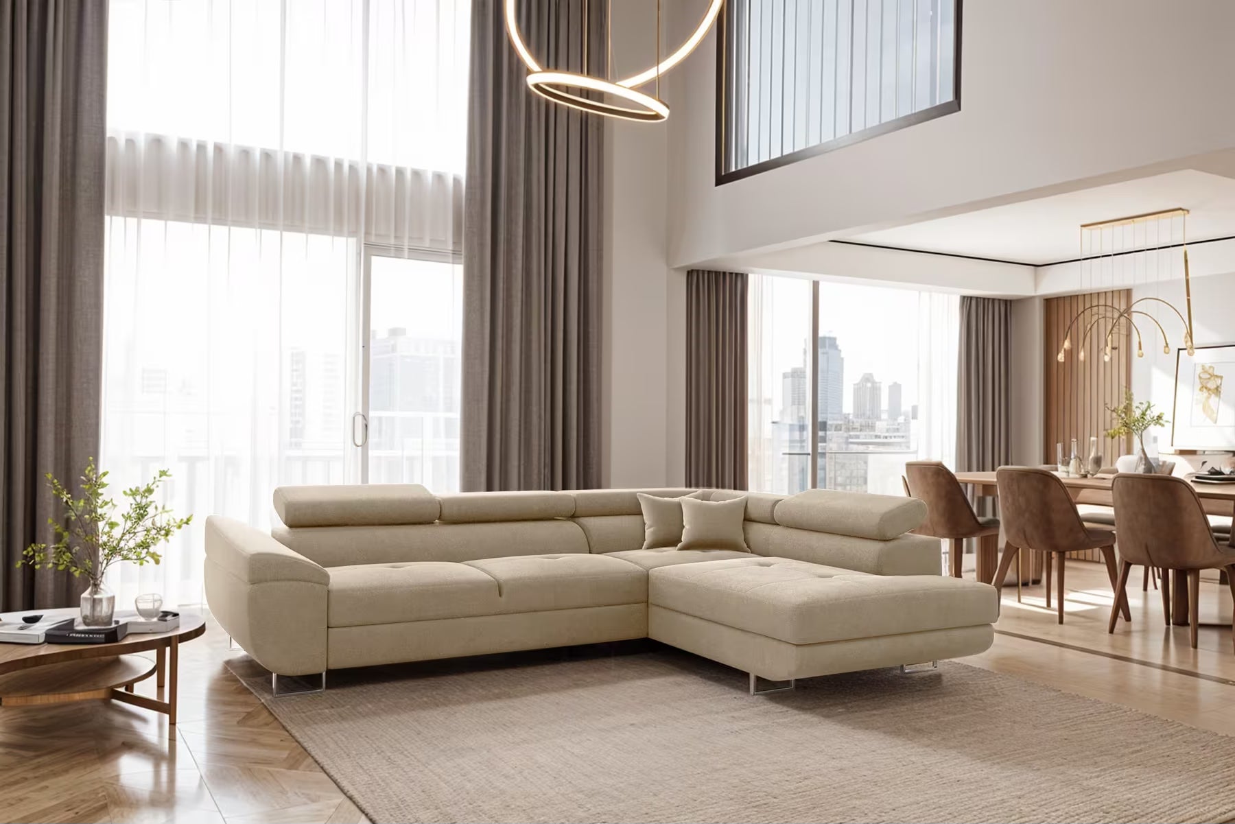 Ecksofa Falio in Microfaser, 275 cm Breite #Variant_Creme-Rechts