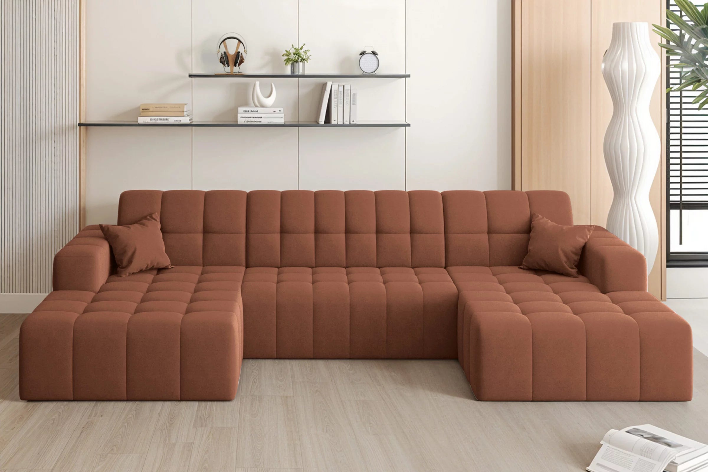 Sofa Wohnlandschaft Nimes in Veloursstoff, 350 cm Breite