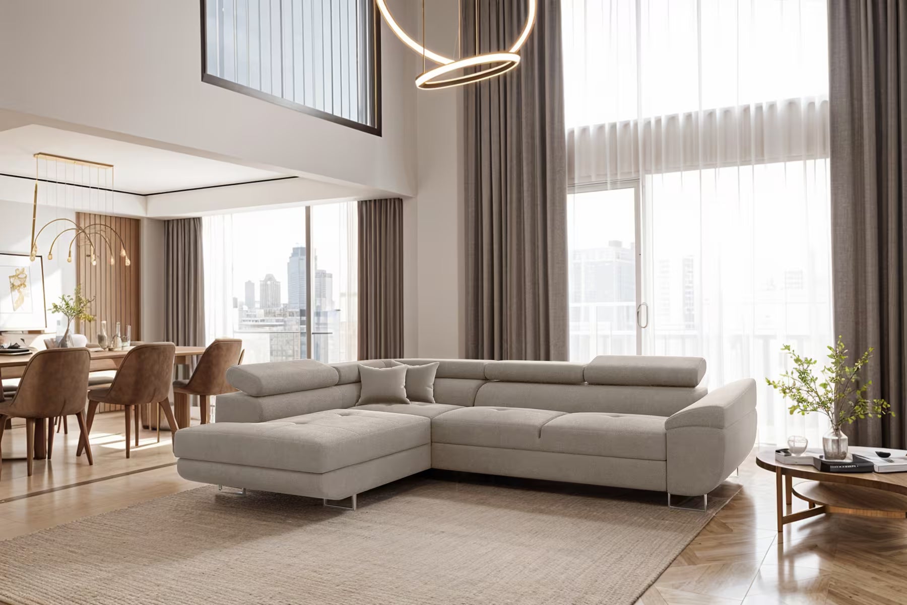 Ecksofa Falio in Microfaser, 275 cm Breite #Variant_Cappucino-Links