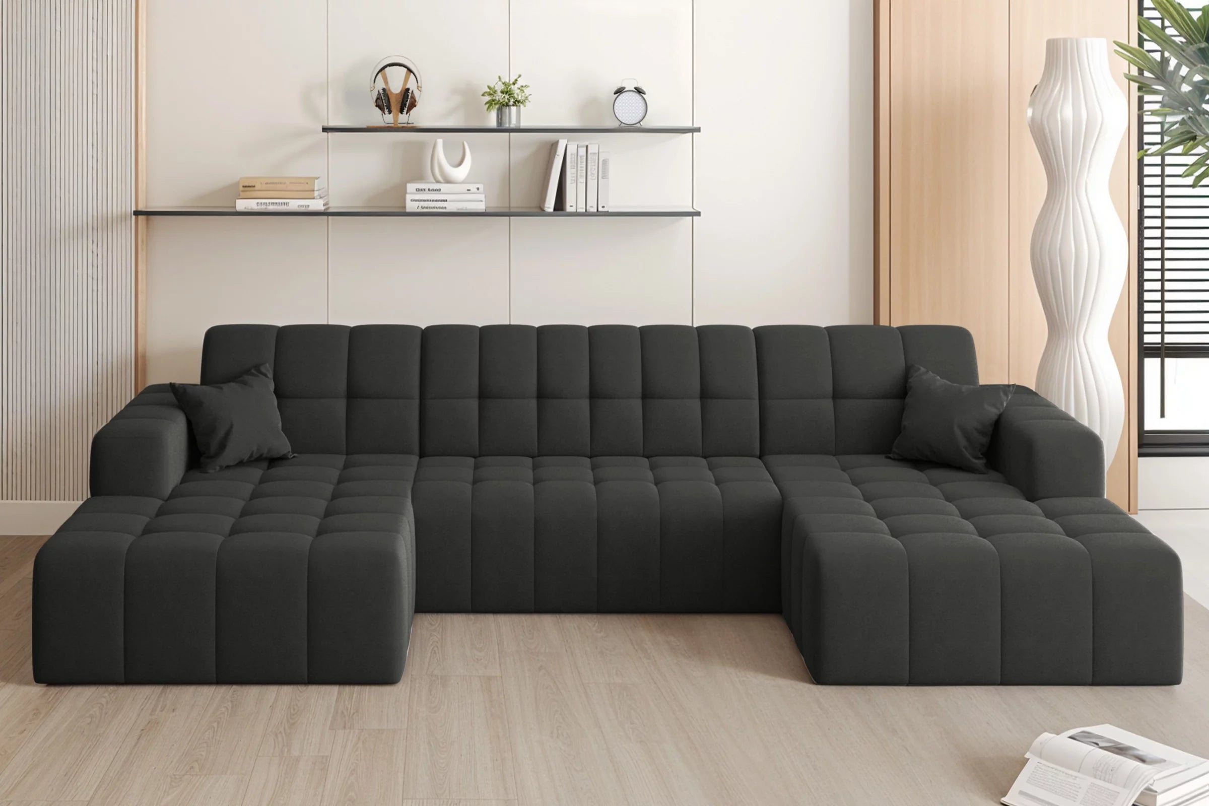 Sofa Wohnlandschaft Nimes in Veloursstoff, 350 cm Breite