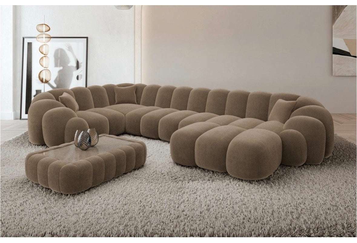 Bubble Wohnlandschaft in Samt Cappucino, 357 cm Breite | PolsterOase