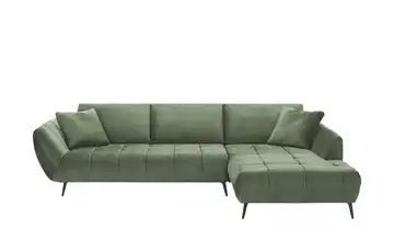 Ecksofa L - Form + Hocker in Webstoff Grün - POLSTEROASE