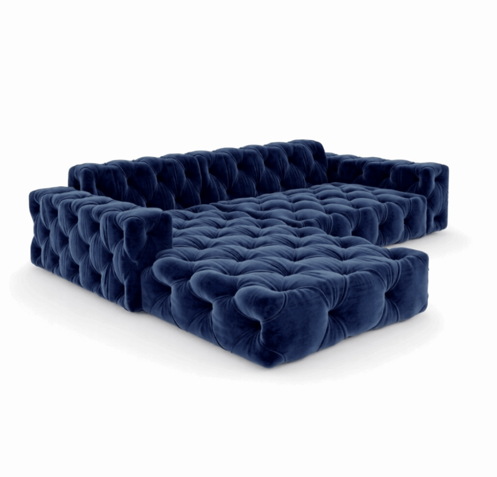 Ecksofa in Samt Blau - Chesterfield, 266 cm Breite | PolsterOase