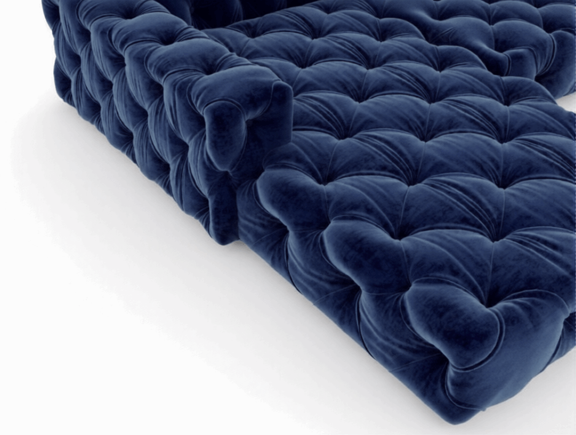 Ecksofa in Samt Blau - Chesterfield, 266 cm Breite | PolsterOase