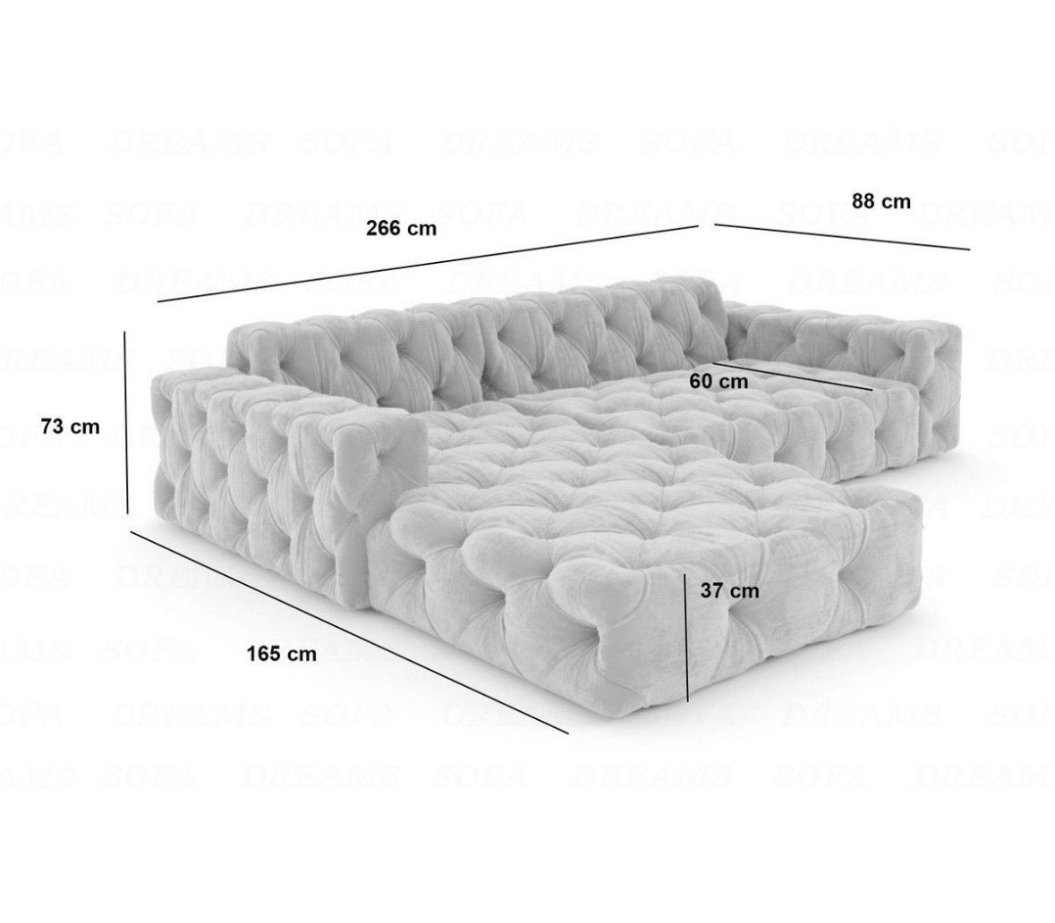 Ecksofa in Samt Blau - Chesterfield, 266 cm Breite | PolsterOase