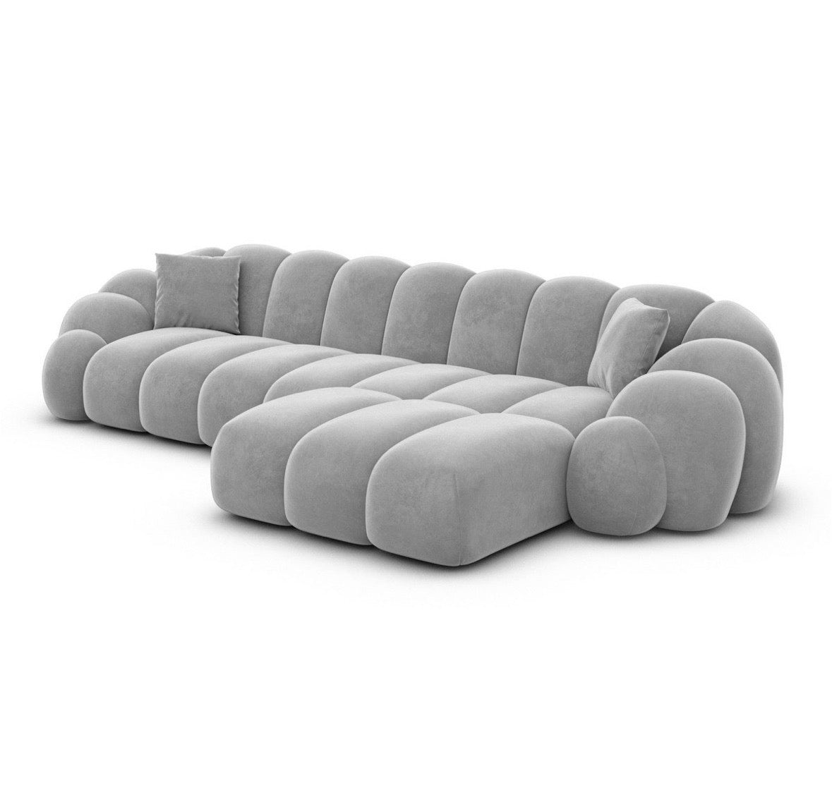 Ecksofa in Samt Light Grey, 299 cm Breite | PolsterOase