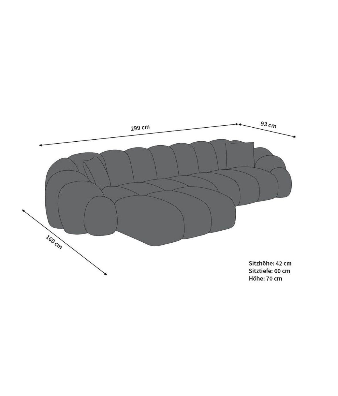 Ecksofa in Samt Light Grey, 299 cm Breite | PolsterOase