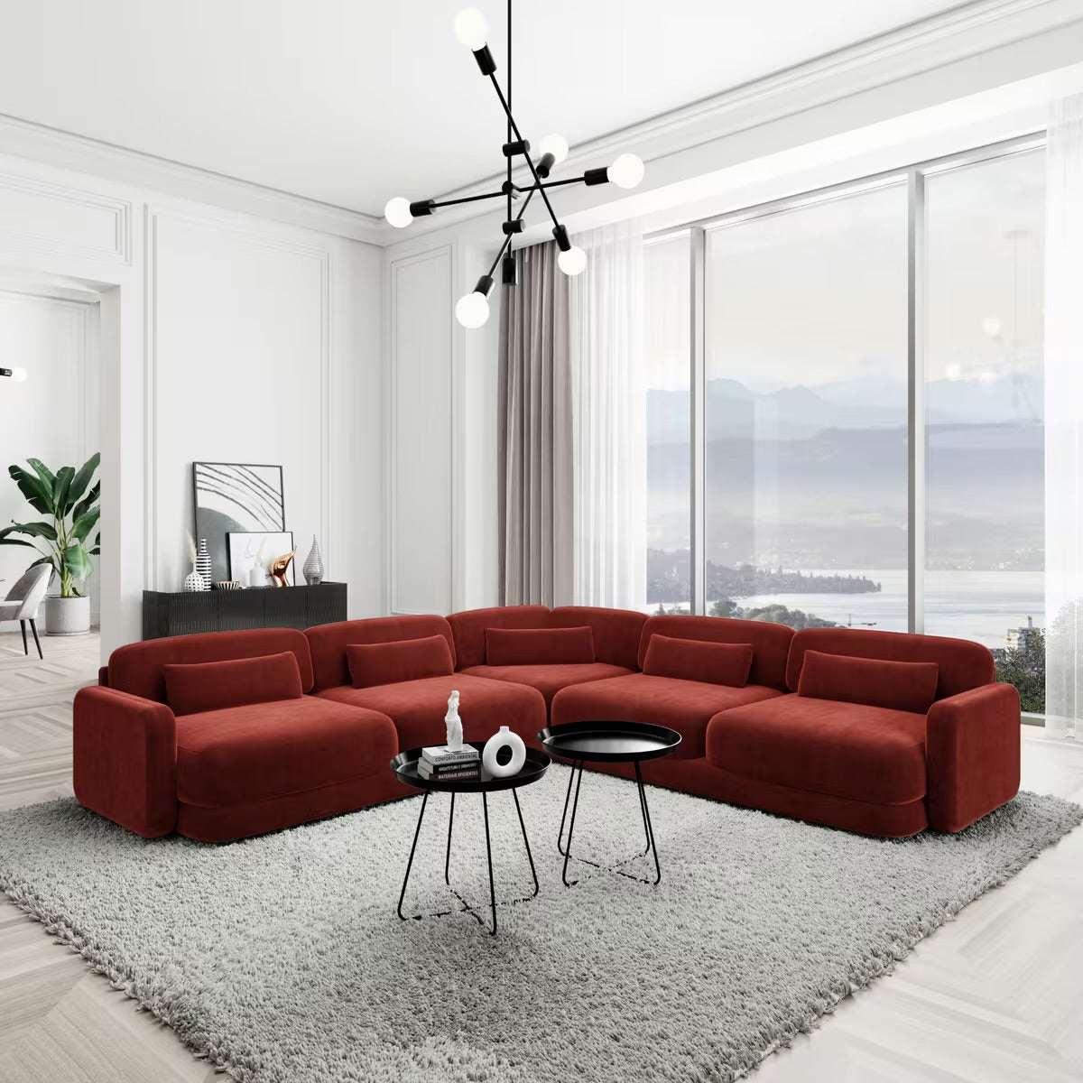 Ecksofa in Samt Rot, 229 cm Breite | PolsterOase