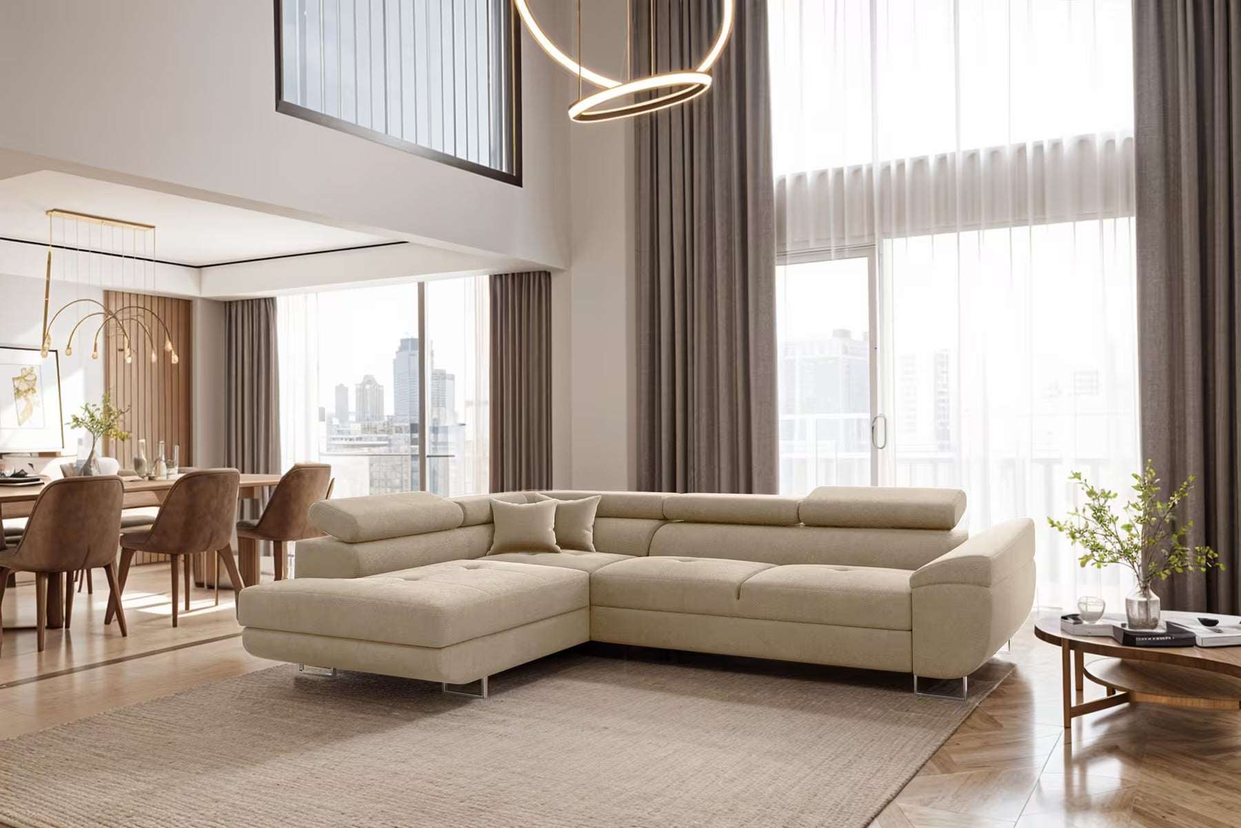 Ecksofa Falio in Microfaser, 275 cm Breite #Variant_Creme-Links