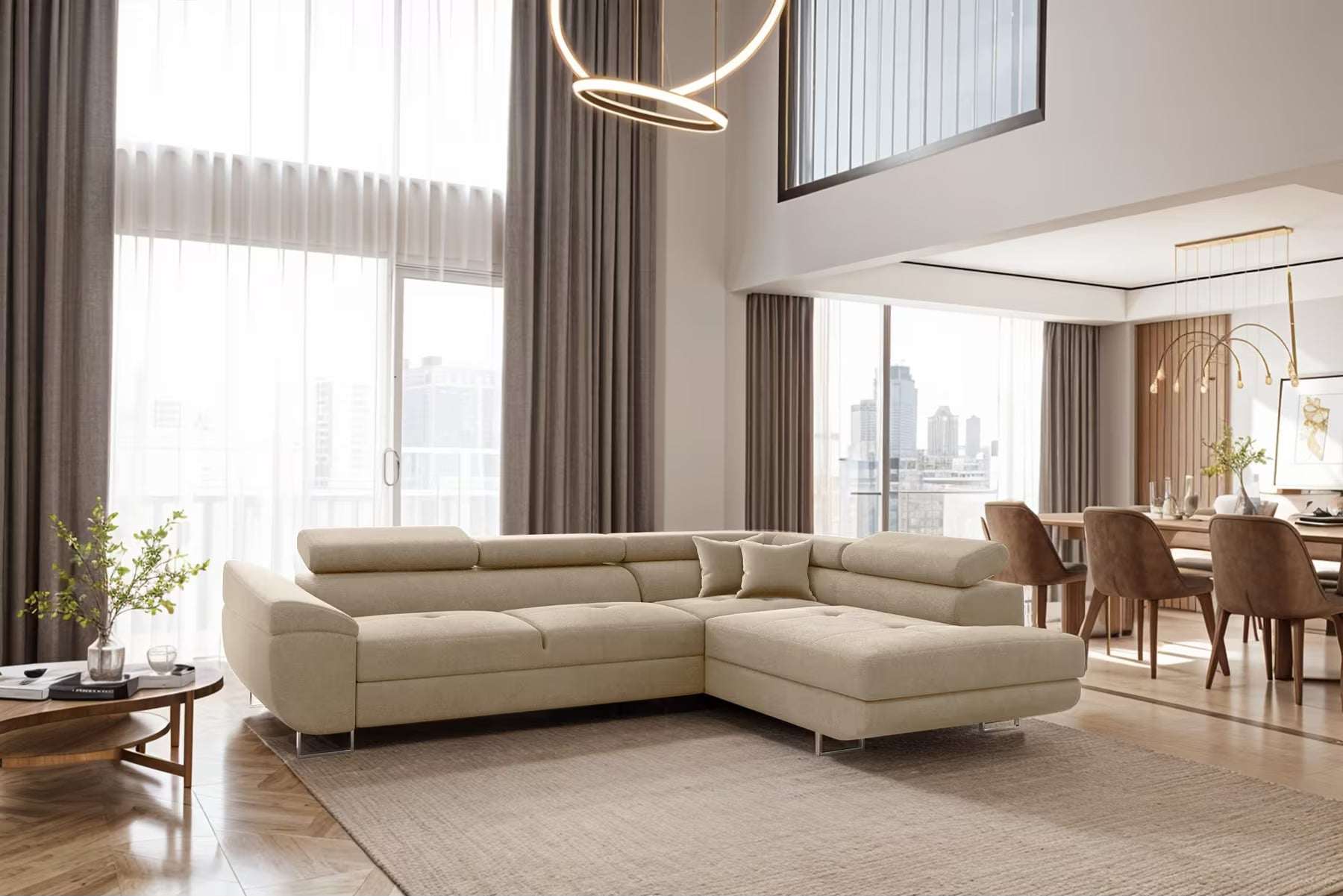 Ecksofa Falio in Microfaser, 275 cm Breite #Variant_Creme-Rechts