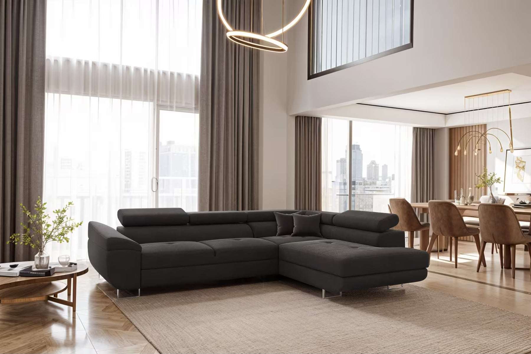 Ecksofa Falio in Microfaser, 275 cm Breite #Variant_Graphit-Rechts