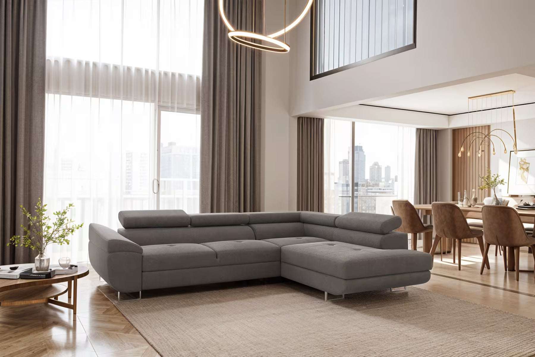 Ecksofa Falio in Microfaser, 275 cm Breite #Variant_Grau-Rechts