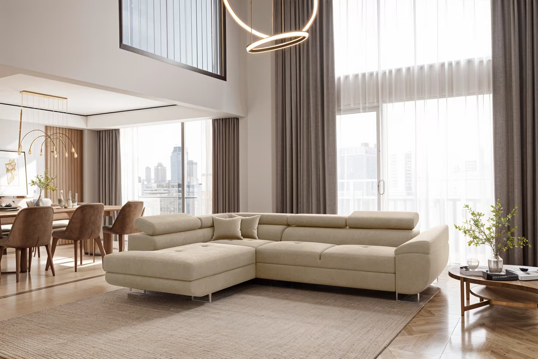 Ecksofa Falio in Microfaser, 275 cm Breite #Variant_Creme-Links