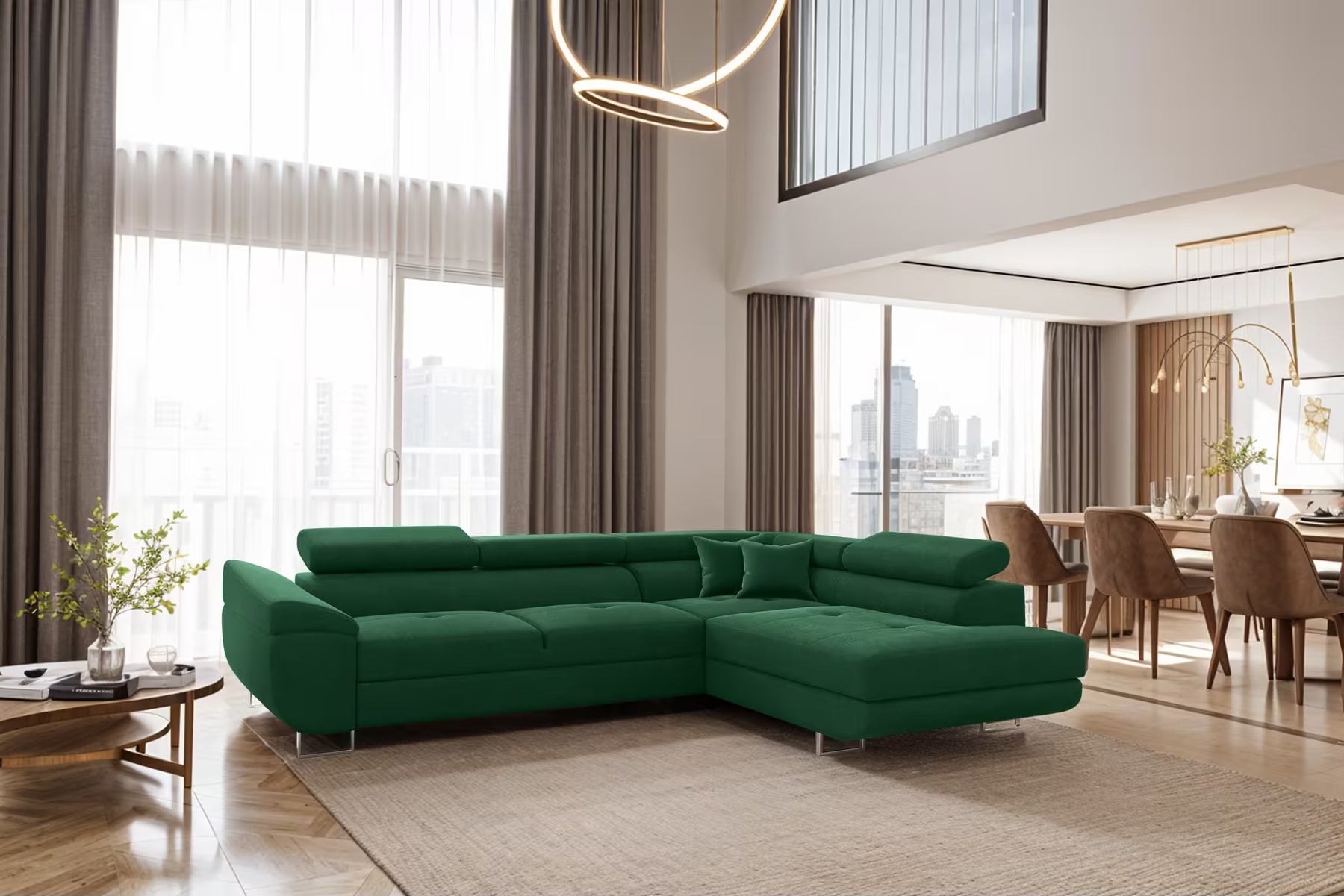 Ecksofa Falio in Microfaser, 275 cm Breite #Variant_Grün-Rechts