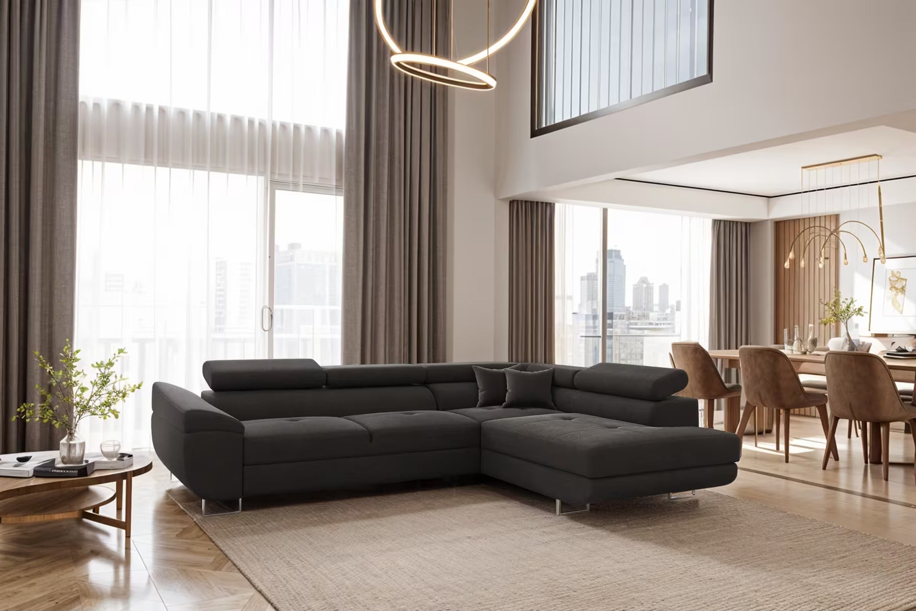 Ecksofa Falio in Microfaser, 275 cm Breite #Variant_Graphit-Rechts