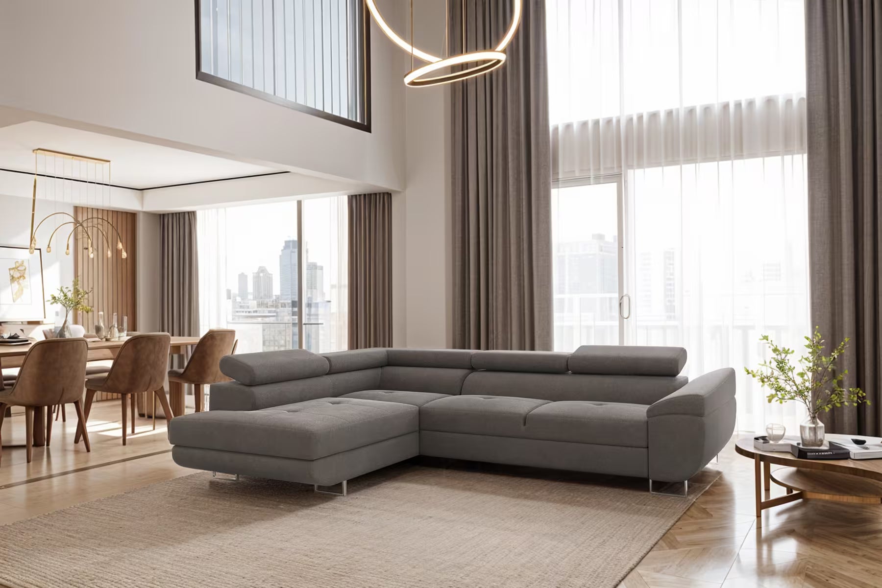 Ecksofa Falio in Microfaser, 275 cm Breite #Variant_Grau-Links