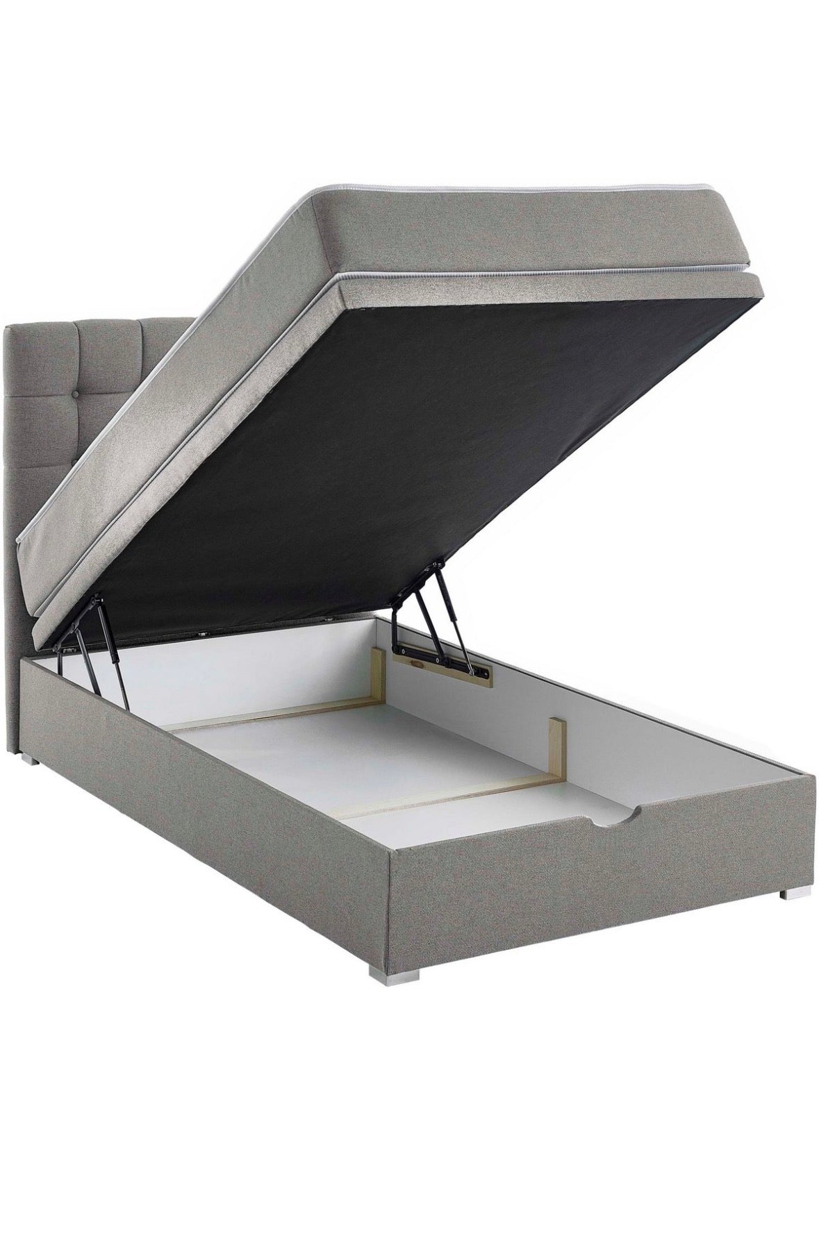 Boxbett 120x200cm mit Taschen - Federkernmatratze in Hellgrau