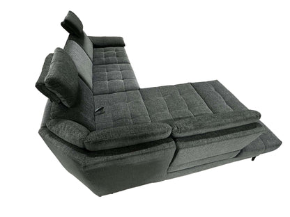 Ecksofa L - Form mit Schlaffunktion + Bettkasten in Webstoff Blaugrau - POLSTEROASE