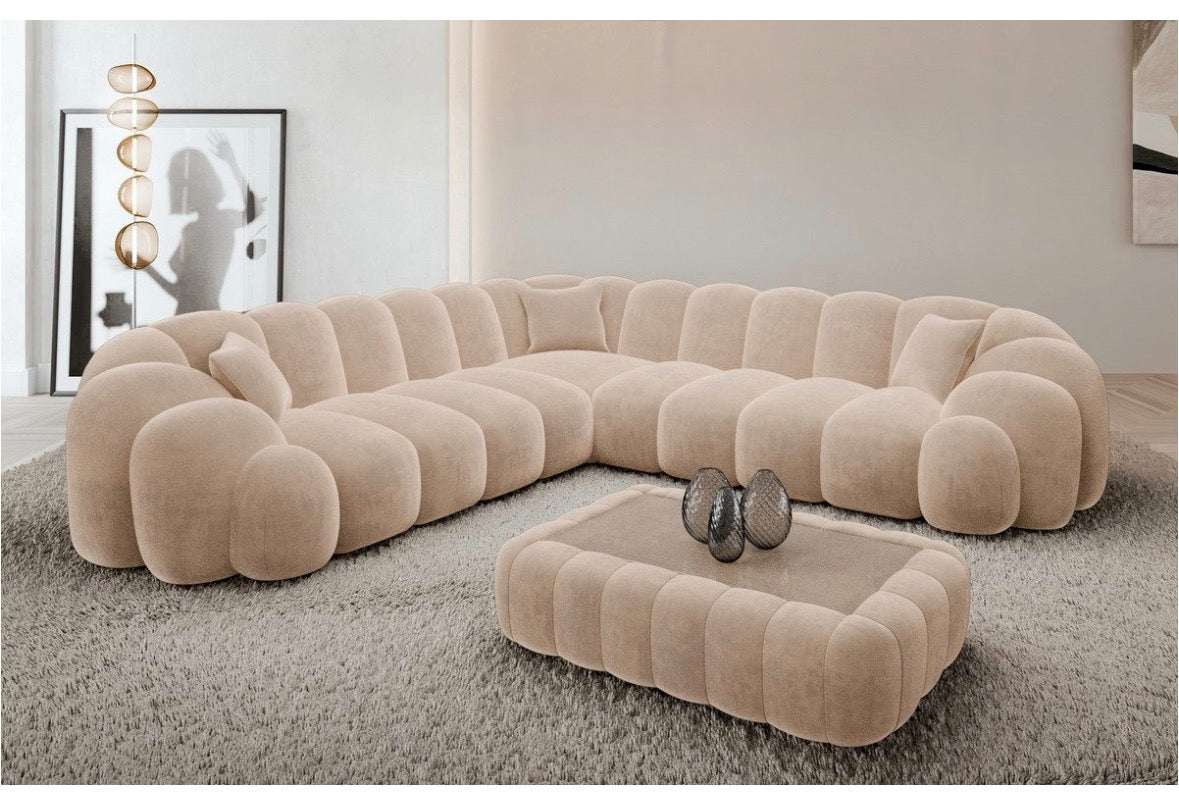 Designer Bubble Ecksofa in Samt Beige, 258 cm Breite | PolsterOase